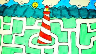 How To Draw And Color A Lighthouse   Lighthouse Coloring Page For Kids
