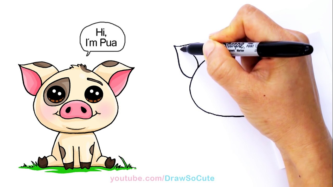 How to Draw Moana Pua Pig step by step Cute and Easy - Disney Movie