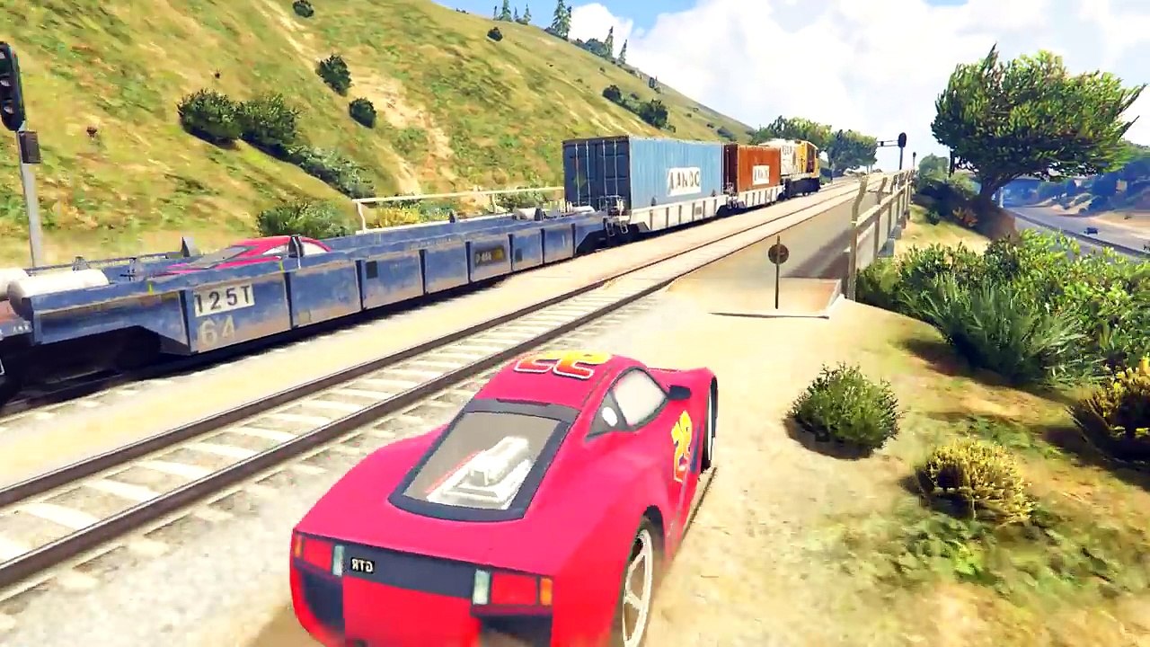 Lightning McQueen in Danger! Train / Spiderman saves car! Spiderman Cartoon Song Nursery Rhymes #29