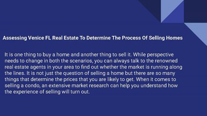 Assessing Venice FL Real Estate To Determine The Process Of Selling Homes