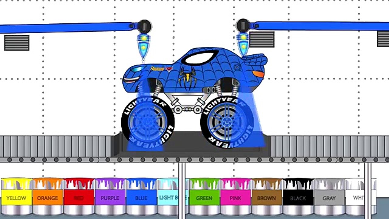 NEW Coloring Spiderman Monster Trucks For Kids - Mega Kids Tv