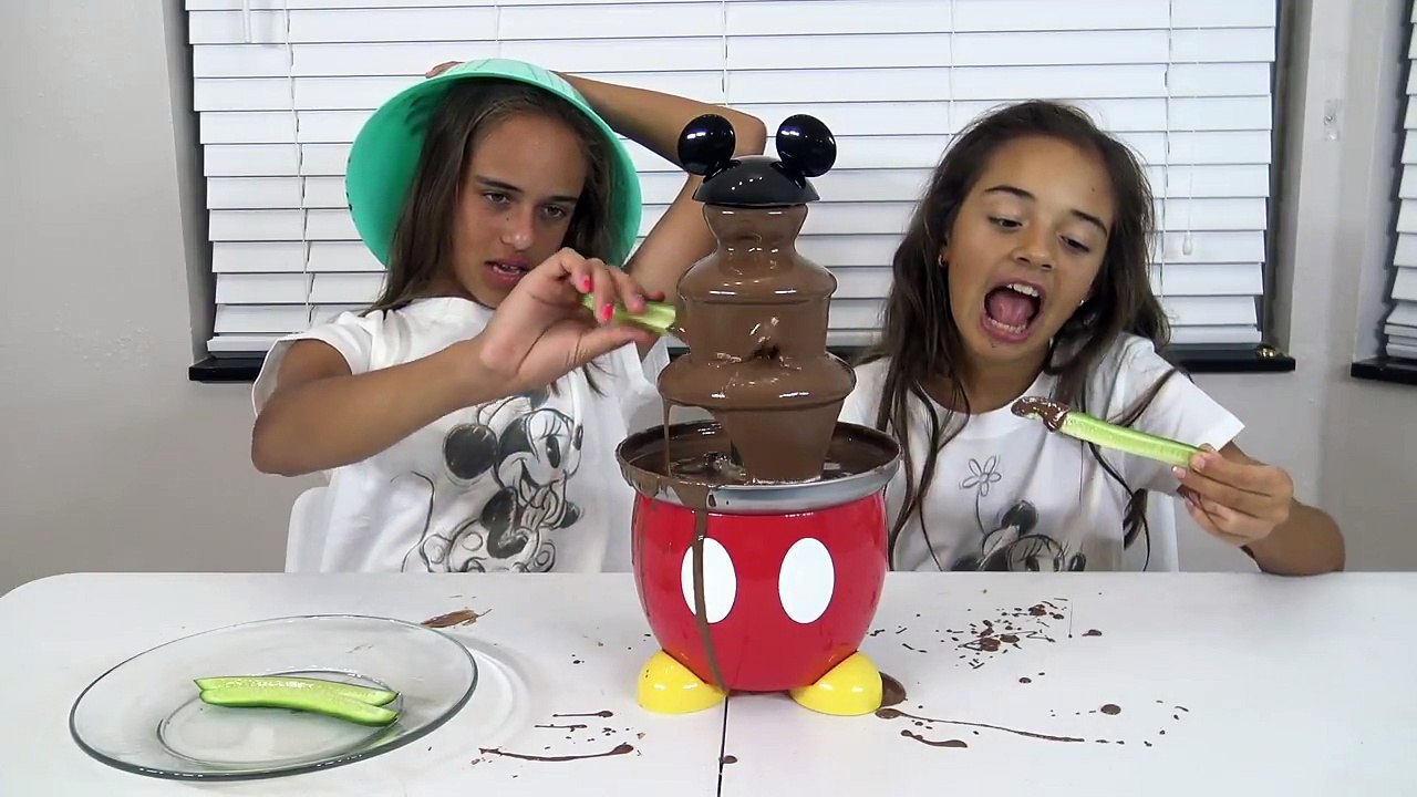CHOCOLATE FOUNTAIN FONDUE CHALLENGE! Gross Real Food vs Kids Toy Surprises