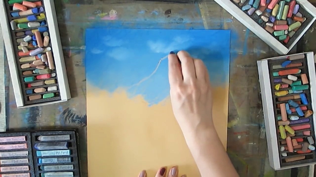 Уроки рисования! Как нарисовать горный пейзаж с рекой Пастелью! #Dari_Art