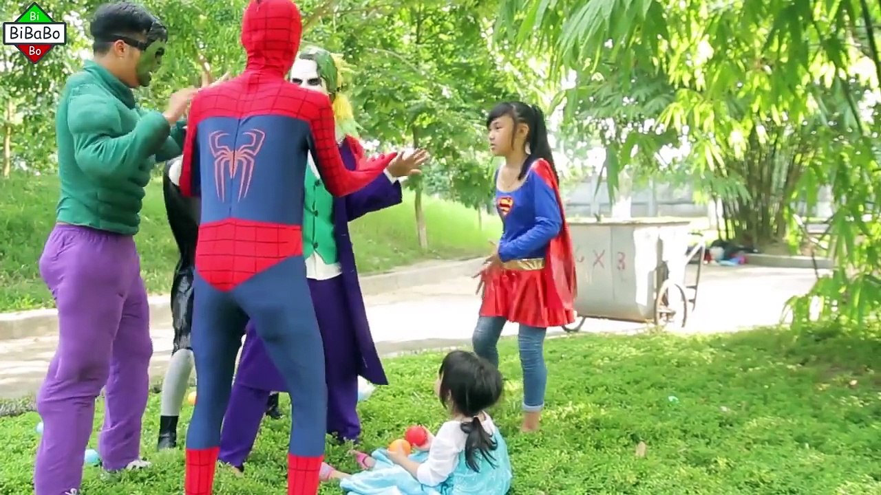 spiderman superman frozen Elsa vs Hulk Supergirl & Super BABY vs Maleficent Spider-man Joker Funny