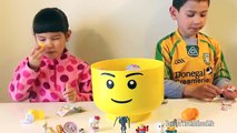 Giant Lego Smiling Face Head full of Surprise Eggs Baribe Kinder Hello Kitty Kinder Joy Toys