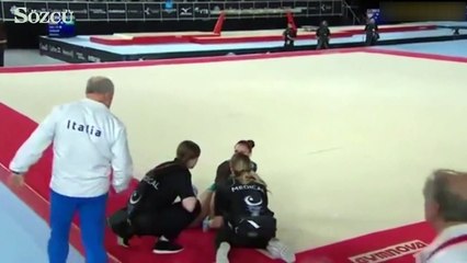 Jimnastikçinin talihsiz anı! Ayağı kırıldı