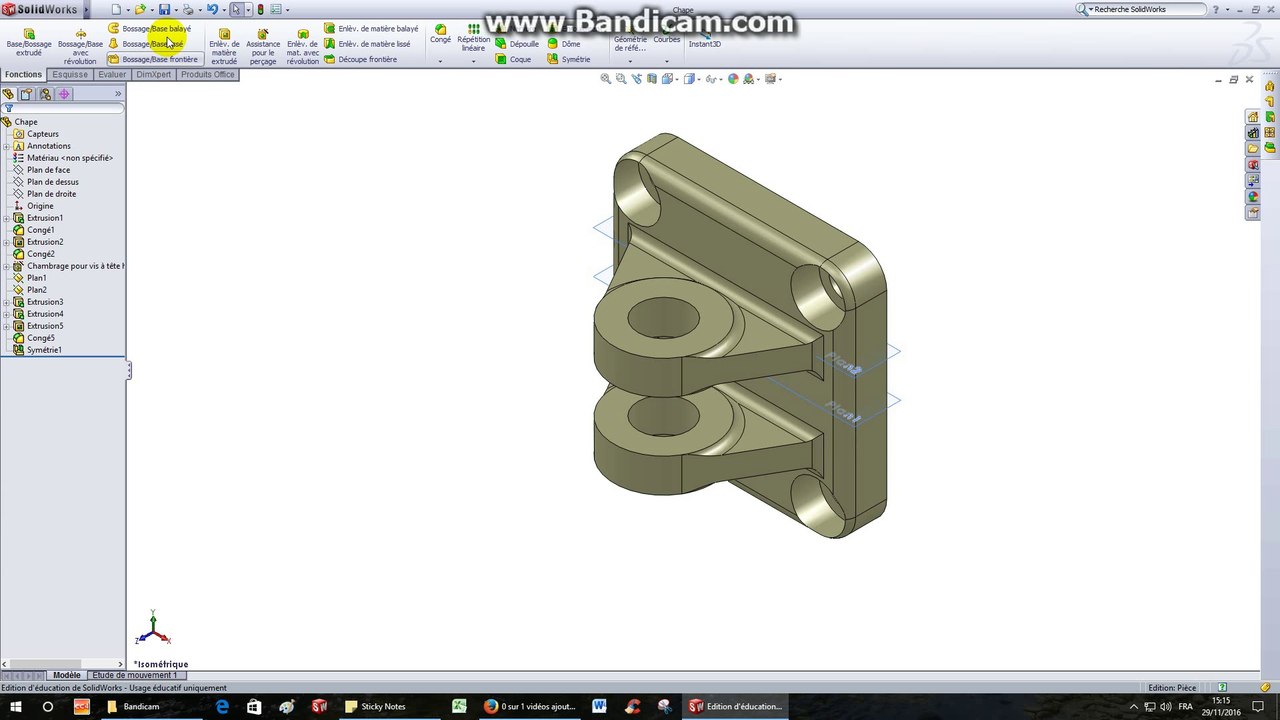 Vérin hydraulique-TP3-Chape (modélisation volumique) suite