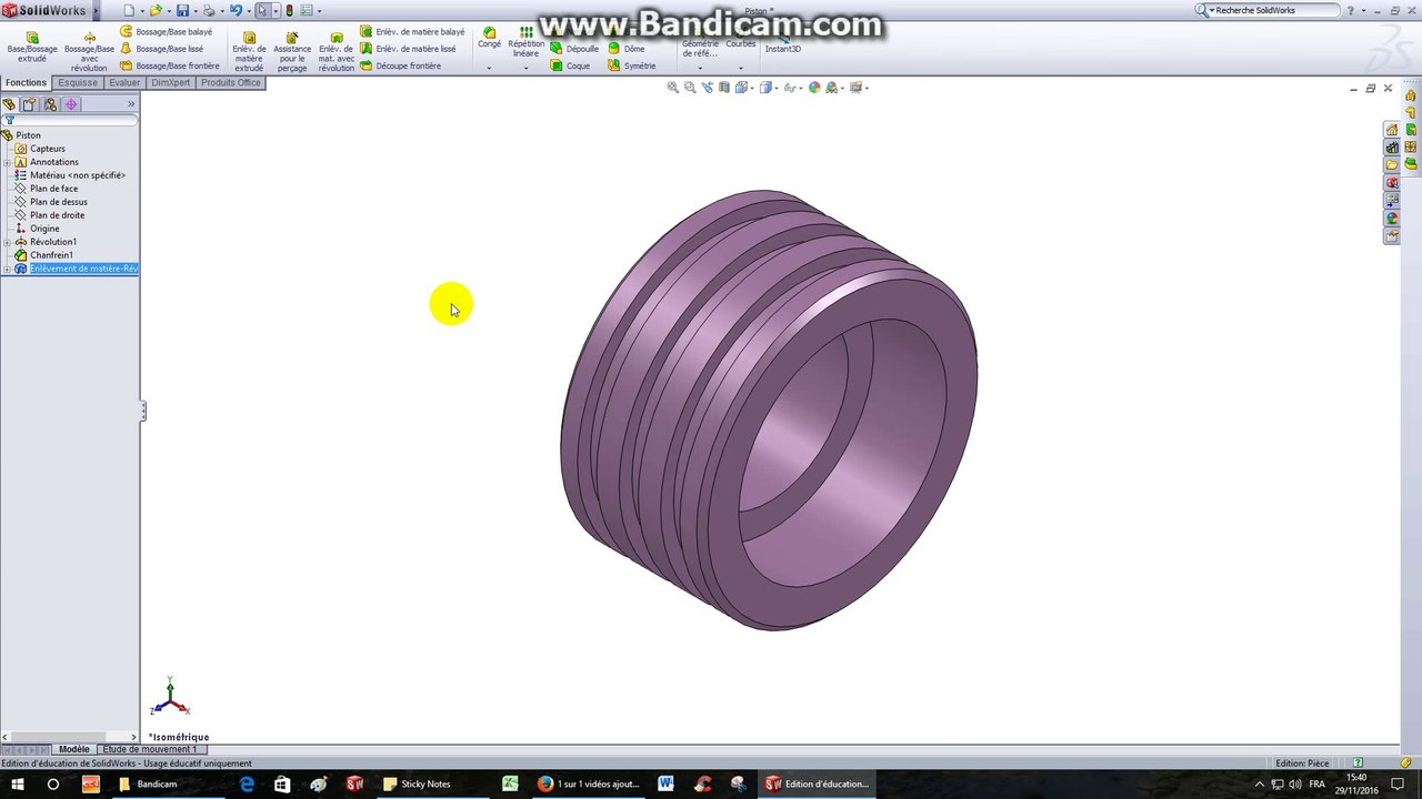 Vérin hydraulique-TP7-Piston (modélisation volumique)