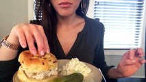ASMR Eating Sounds: Pickle, Coleslaw, and Chicken Salad Sandwich
