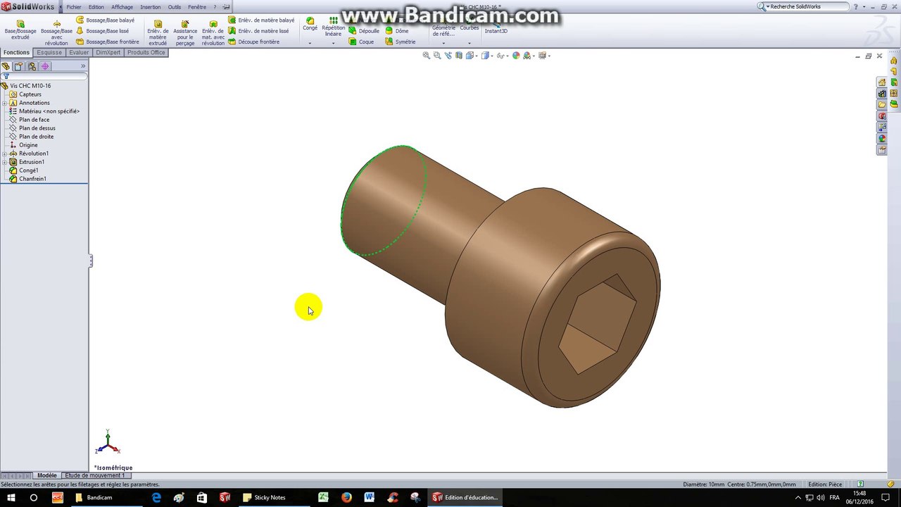 Vérin hydraulique-TP10-Vis CHC M10-16 (modélisation volumique)