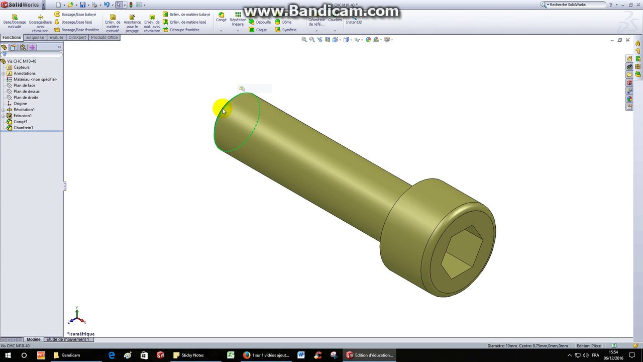 Vérin hydraulique-TP11-Vis CHC M10-40 (modélisation volumique)