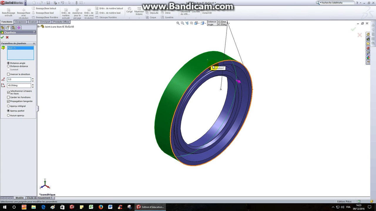 Vérin hydraulique-TP14-Joint à une lèvre IE 35x52x10 (modélisation volumique)