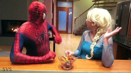 Spiderman & FROZEN ELSA Giant GUMMY BEAR SURPRISE w/ Joker & Maleficent Bad Baby - Superhero Fun