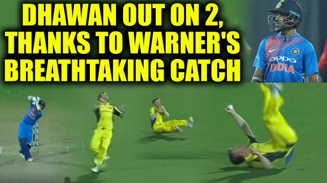 India vs Australia 2nd T20I : Shikhar Dhawan out for 2 runs, David Warner takes outstanding catch