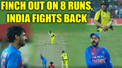 Descargar video: India vs Australia 2nd T20I : Aaron Finch out on balling of Bhuvneshwar Kumar, Kohli takes catch | Oneindia News