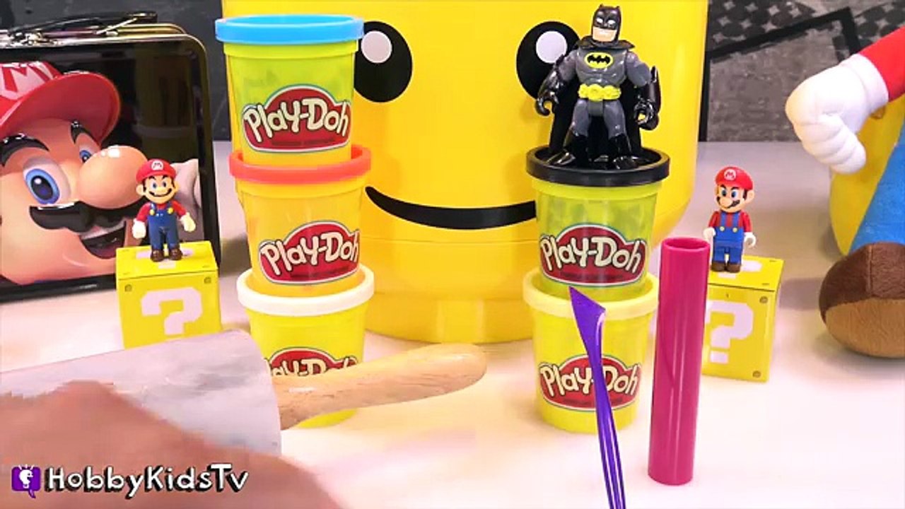 Giant Play-Doh SUPER MARIO Lego Head Makeover + Surprise Toys By HobbykidsTV