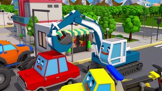 Real Tractor plays Football with Excavator on the road - 3D Animation Cartoon Cars & Trucks Stories