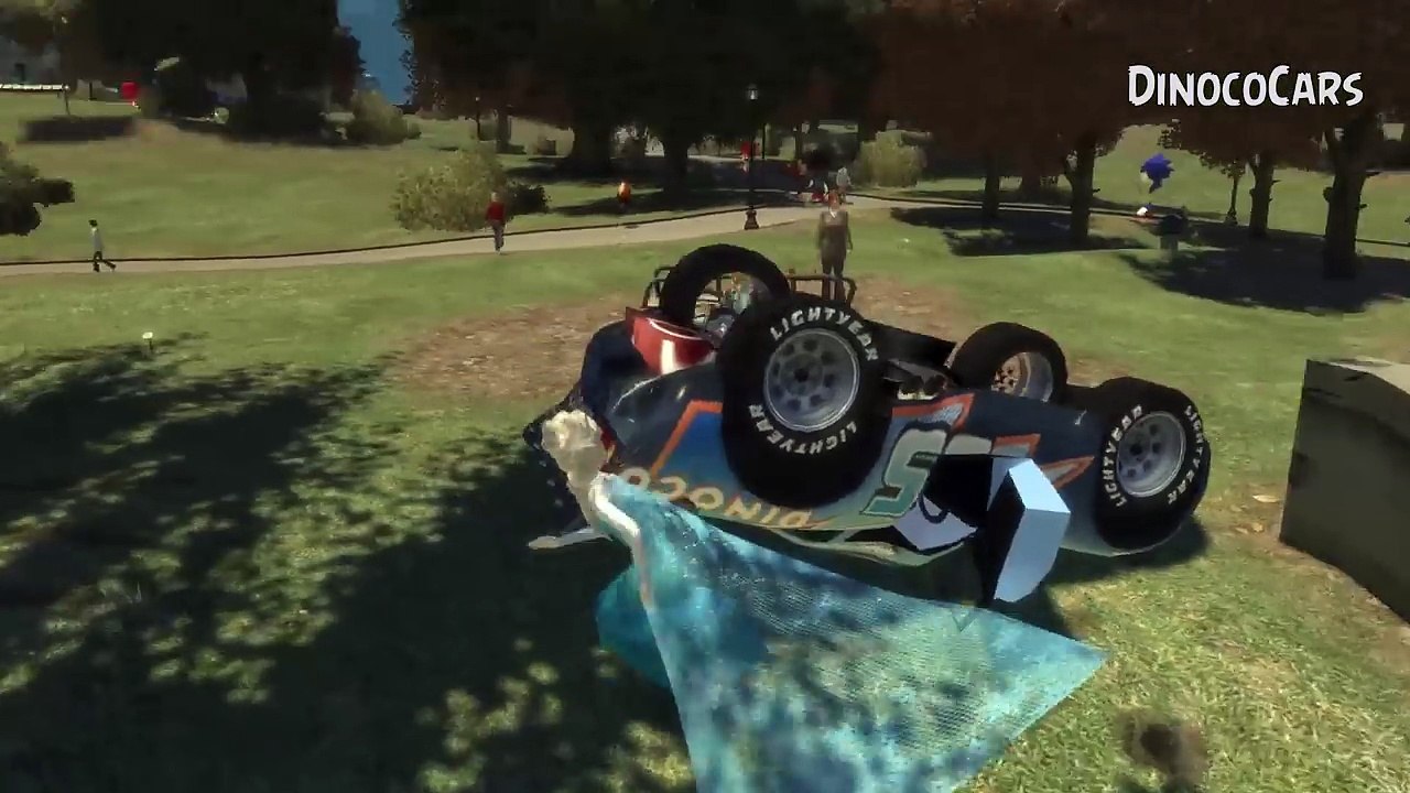 Disney Pixar Cars Lightning McQueen & Dinoco have fun with Frozen Elsa and Anna