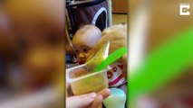 Mucky pup – Pooch licks baby clean when he spills food over himself