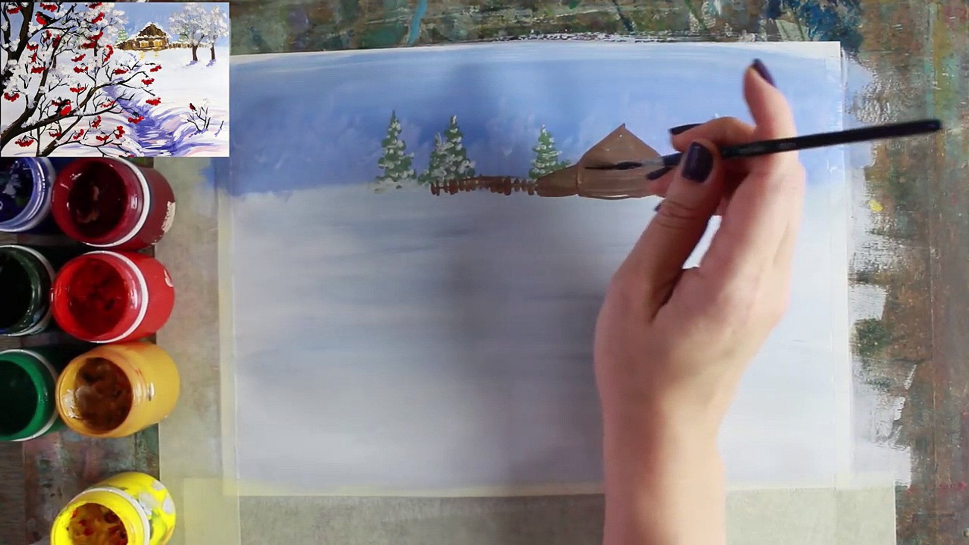 ⁣Для начинающих! Как нарисовать зиму гуашью! #Dari_Art
