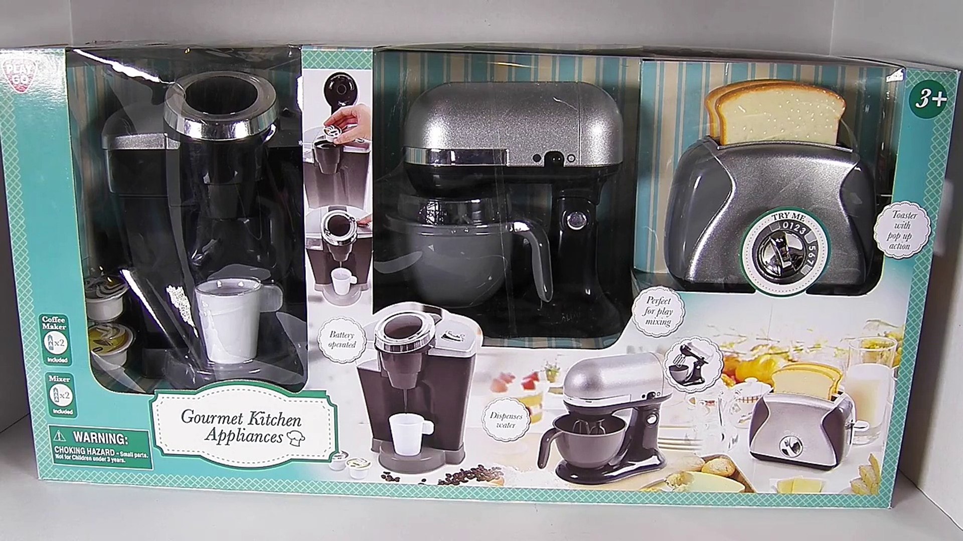 Play Go Gourmet Kitchen Appliances For Kids Blue - Coffee Pot, Mixer &  Toaster