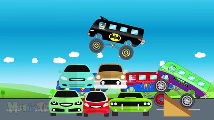 SuperHeros Big Monster Trucks For Children - Batman Spiderman Superman And Hulk - Kids Cartoon
