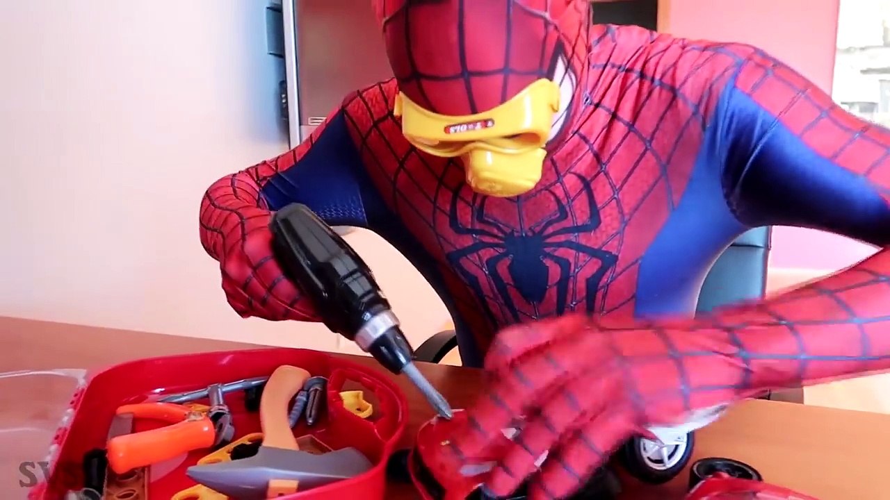 RECKLESS Joker Crushes UGLY BABY Car Toys Under Car! w/ Spiderman & Frozen Elsa, Hulk Power Wheels