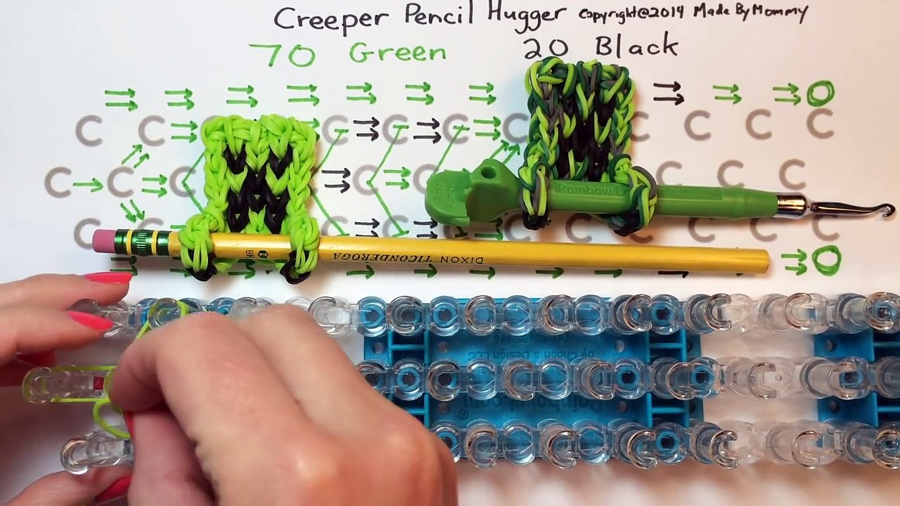 Rainbow Loom Minecraft Creeper - Pencil Hugger Charm #11