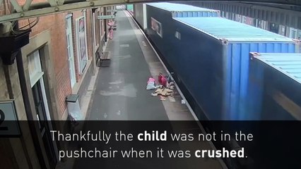 Pram sucked into freight train slipstream