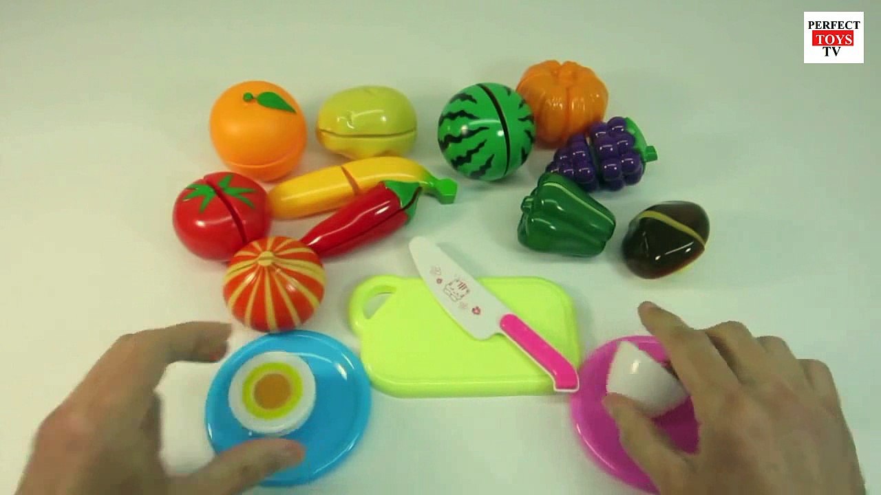 Kitchen Play Food Set Velcro Cutting Toys Learning Colors Video for Kids