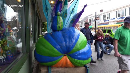Huge decorative pumpkins on display in US town