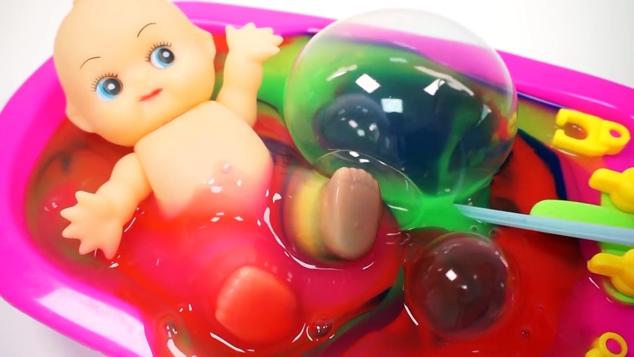 Learn Colors Baby Doll Bath Time with Colors Rainbow Gooey Slime Fun and Creative For Children
