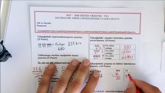 5. Sınıf MATEMATİK 1. Dönem 1. Yazılı Soruları ve Çözümü (%99 Çıkabilir )
