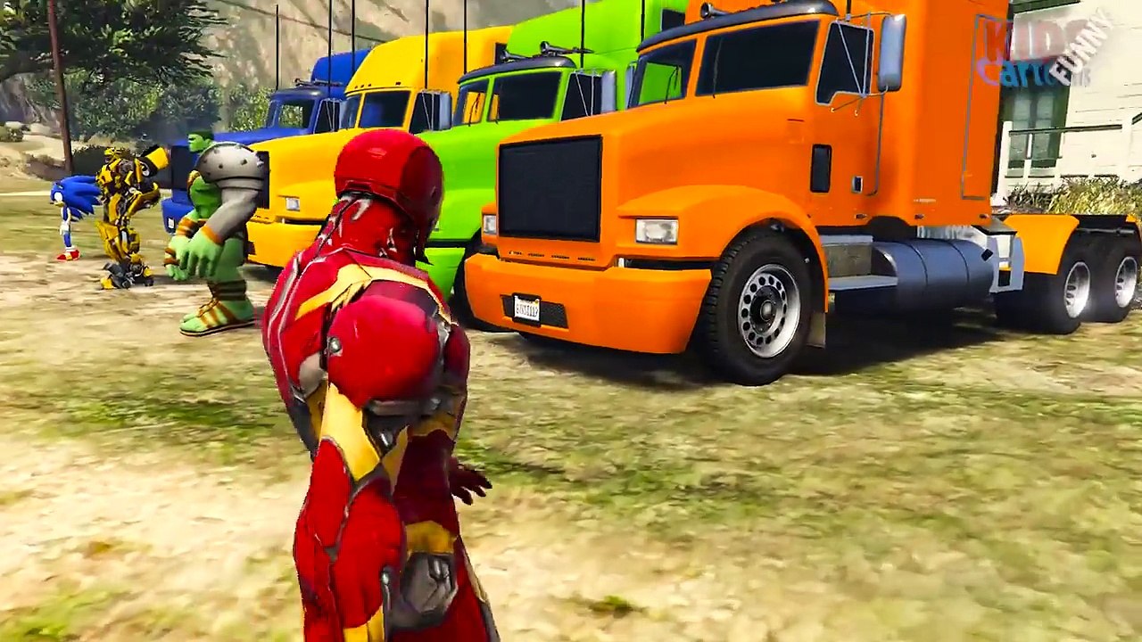 Учим цвета для детей с Цветные грузовики Мультик про Машинки Супер Герои мультик для детей