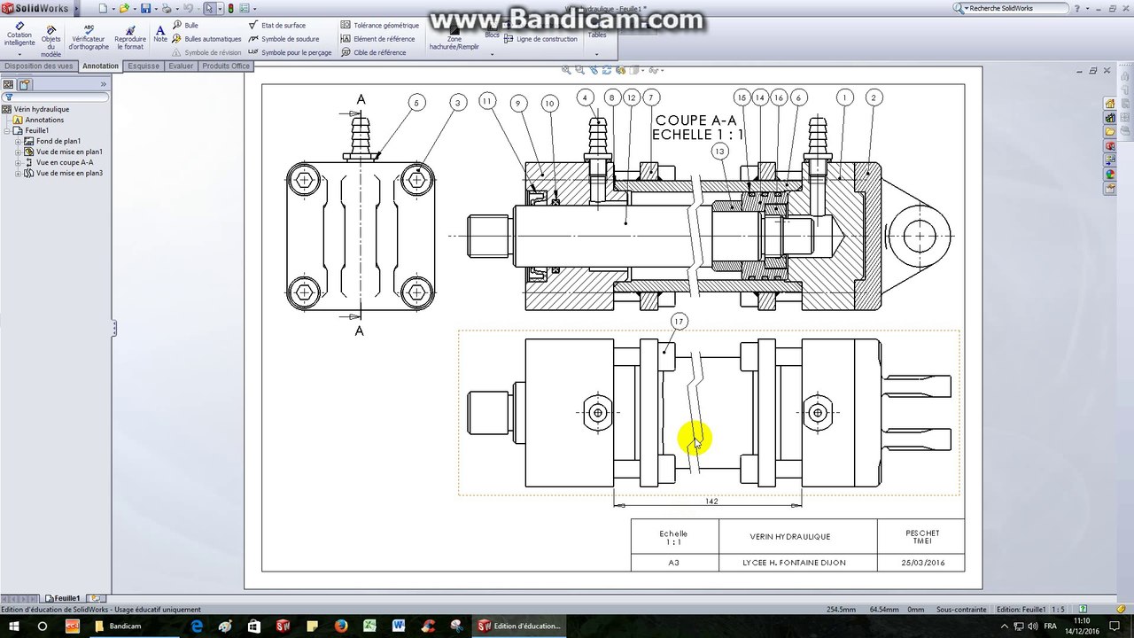 Vérin hydraulique-TP25-Vérin hydraulique (mise en plan) dessin d'ensemble partie 2