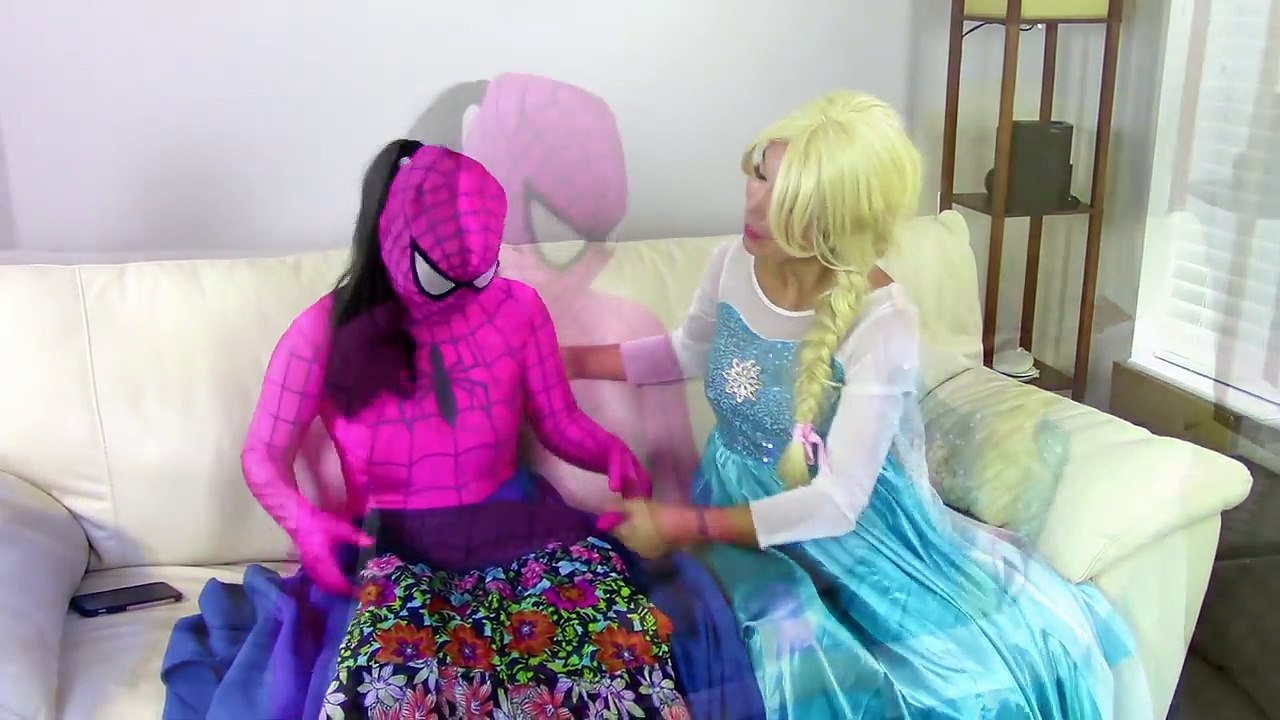 Frozen Elsa with Spidergirl arms?? w/ Pink Spidergirl, Police Baby, Joker