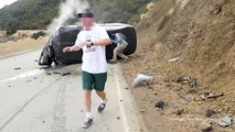 Car Crashes Hard into Hillside - 4K UHD