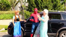 Frozen Elsa & Spiderman vs Joker FLYING CAR GIANT BALLOON PRANK Real Life Superheroes Funny