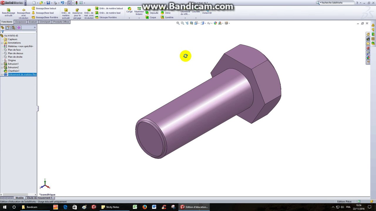 Attache caravane-TP7-Vis H M16-45 (modélisation volumique)