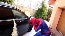 FROZEN ELSA HAIR TROUBLE IN SPIDERMANS CAR! w/ Reckless Joker Anna Police Baby Hulk - Superhero Fun
