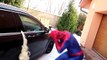 FROZEN ELSA HAIR TROUBLE IN SPIDERMANS CAR! w/ Reckless Joker Anna Police Baby Hulk - Superhero Fun