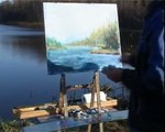 Полный УРОК: Как нарисовать солнечную картину маслом на озере осенью.