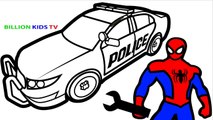 Spiderman Repair New Police Cars Coloring Pages for Kids Coloring Book Kids Fun Art