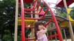 Kids playground with slide, carousel and other toys Children playing on the playground