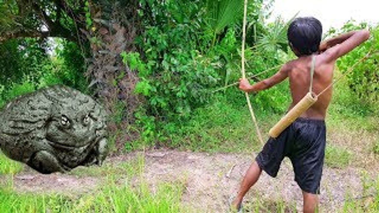 Wow!! Amazing Frog Hunting Using Bow by Two Brothers - How to Catch Frog With Bow