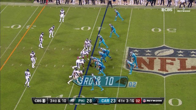 Philadelphia Eagles safety Jalen Mills easily picks off Carolina Panthers quarterback Cam Newton deep down the middle