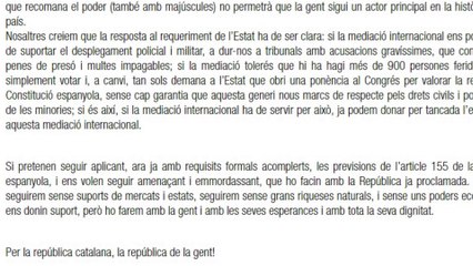 CUP pide a Puigdemont que proclame la república catalana