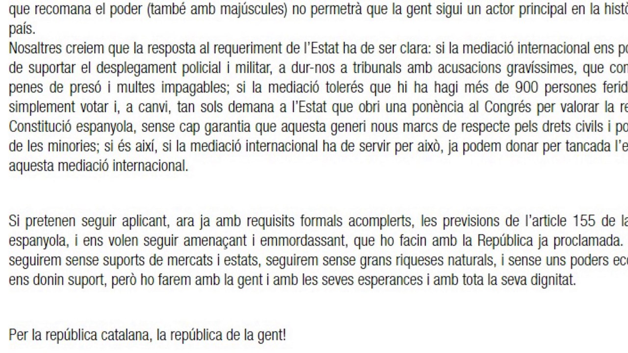 CUP pide a Puigdemont que proclame la república catalana