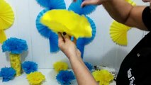 Mesa de Festa - Painel com leques e flores em papel de seda! Aula 74