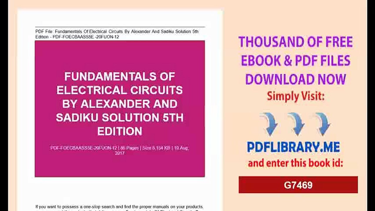 Fundamentals Of Electrical Circuits By Alexander And Sadiku Solution 5th Edition
